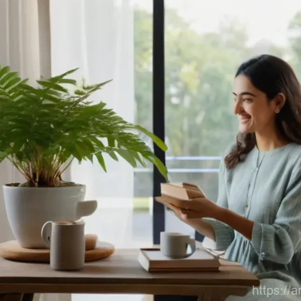리빙코디네이터 직무 수행 능력 - **A serene and elegantly organized living room, bathed in soft, natural light, where a woman in her ...
