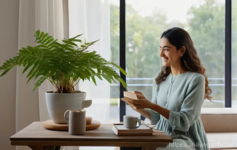 리빙코디네이터 직무 수행 능력 - **A serene and elegantly organized living room, bathed in soft, natural light, where a woman in her ...